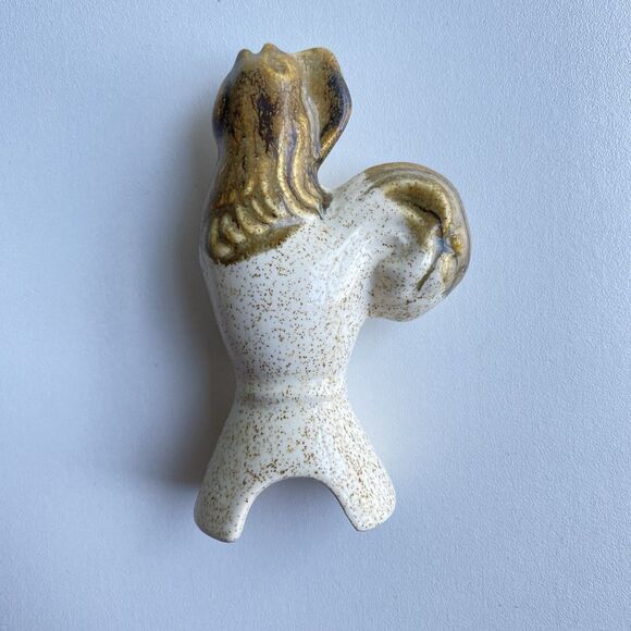 Vintage Glazed Ceramic Lufkin Pottery Rooster Chicken‎ Figurine White Gold - Picture 6 of 6